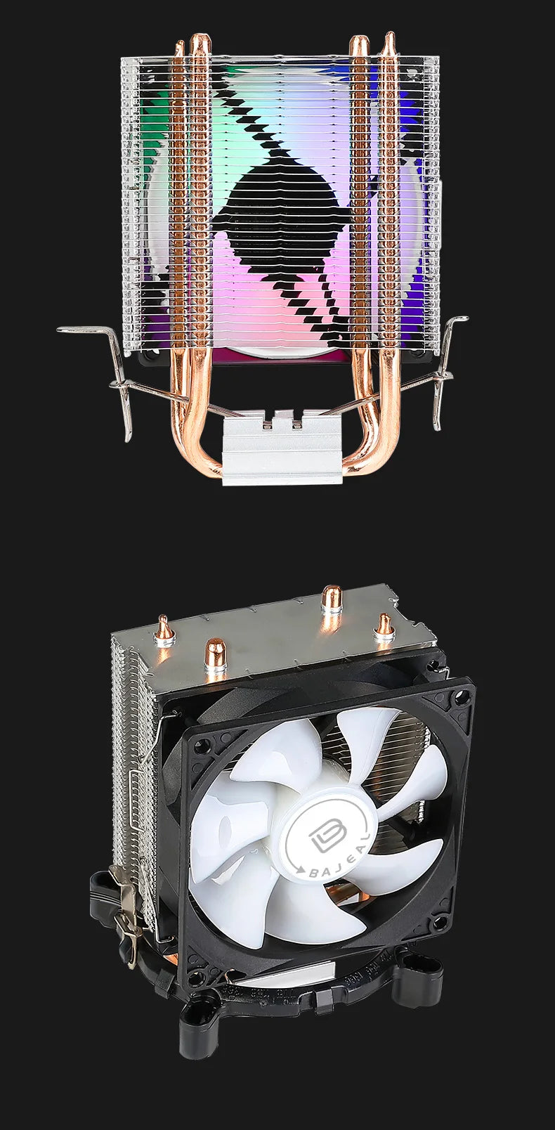 Bajeal A200 CPU Cooler 2 Heatpipes 90mm Backlit Fan Compatible with Intel 1155/AMD Multi-Platforms Dual-Heat Full Compatibility