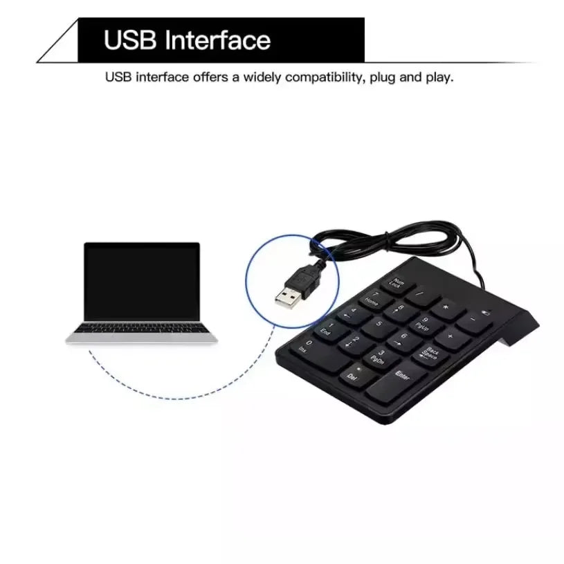 Mini Portable Numeric Keyboard USB 18 Keys Compact Ideal PC and Notebook Quick Connection and Practice Typing and Calculation Office