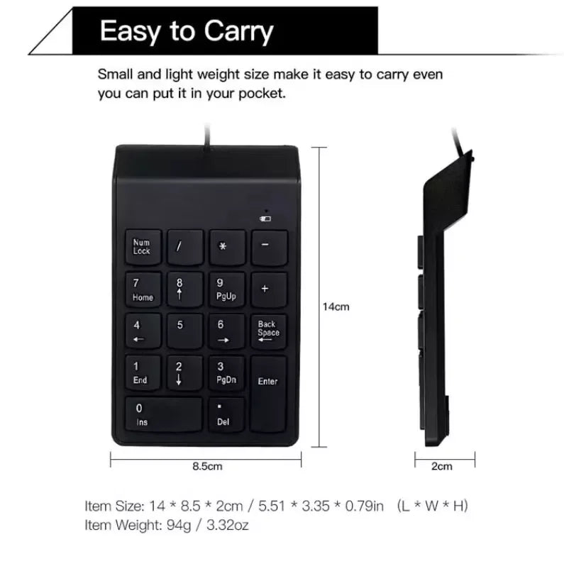 Mini Portable Numeric Keyboard USB 18 Keys Compact Ideal PC and Notebook Quick Connection and Practice Typing and Calculation Office