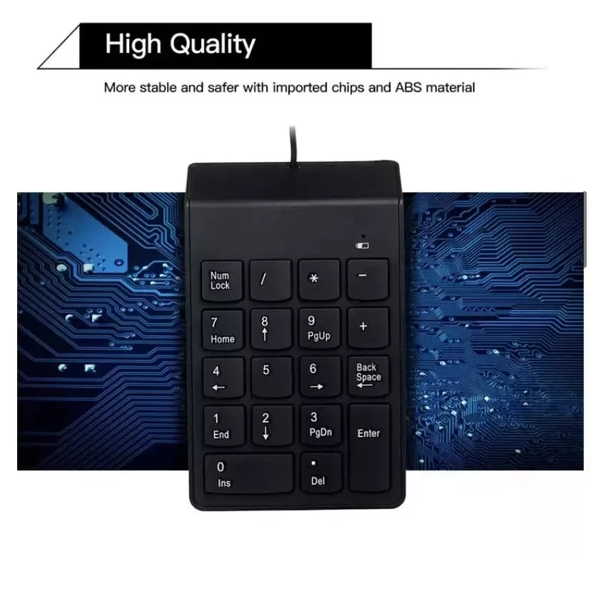 Mini Portable Numeric Keyboard USB 18 Keys Compact Ideal PC and Notebook Quick Connection and Practice Typing and Calculation Office