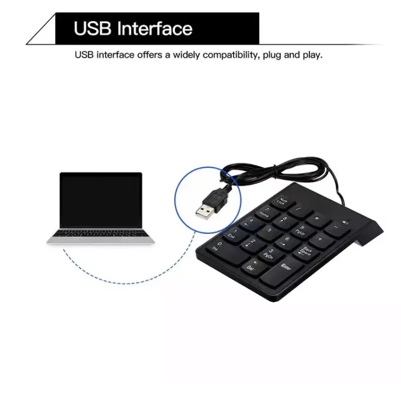 Mini Portable Numeric Keyboard USB 18 Keys Compact Ideal PC and Notebook Quick Connection and Practice Typing and Calculation Office