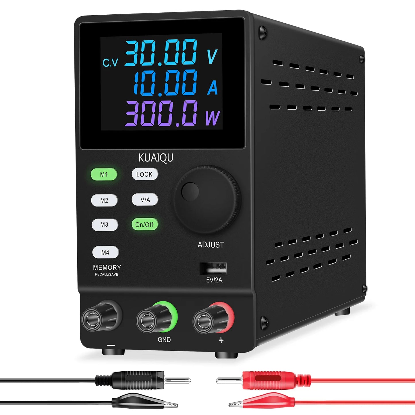 KUAIQU DC Power Supply Variable, 30V 10A Programmable Adjustable Regulated Lab Bench Power Supply with PC Software,Output Switch