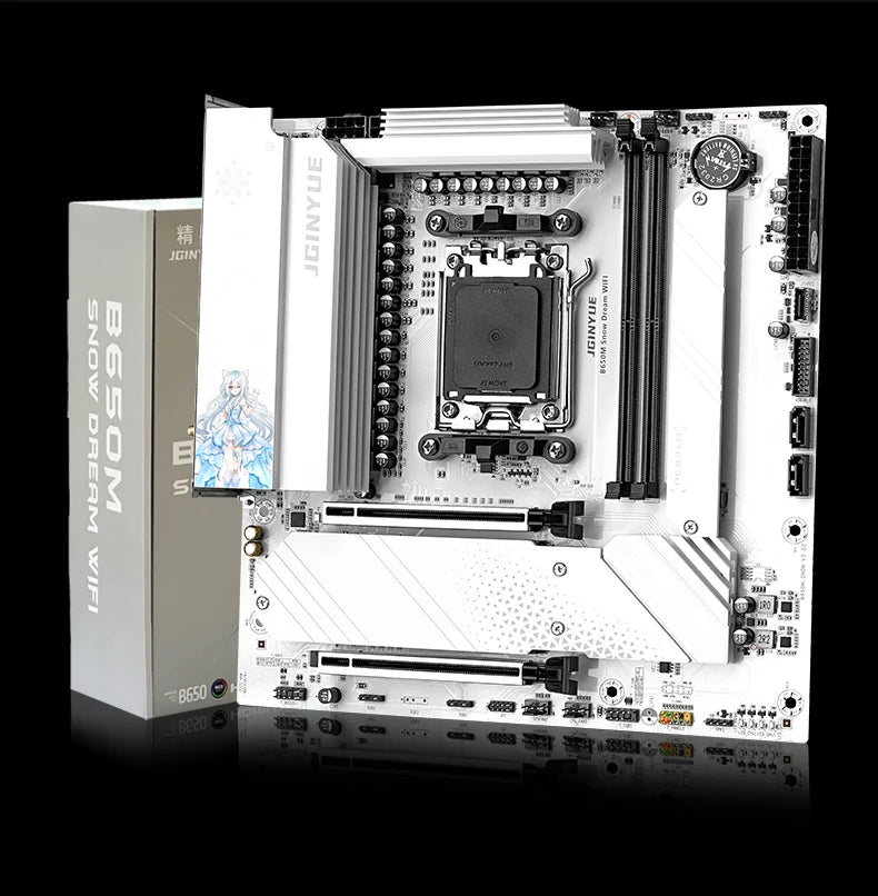 JGINYUE B650M Snow Dream WIFI 6E Motherboard DDR5 AM5 Gaming Desktop Computer DDR5 Motherboard CPU R7 9800X3D/9700X/7800X3D