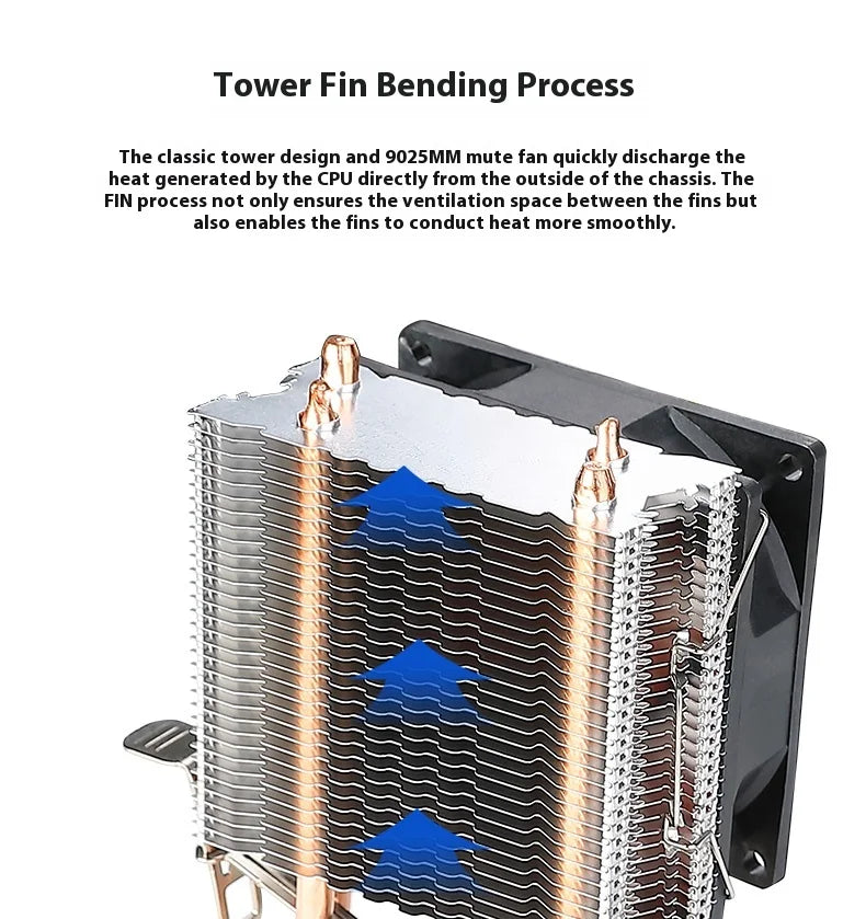 Bajeal A200 CPU Cooler 2 Heatpipes 90mm Backlit Fan Compatible with Intel 1155/AMD Multi-Platforms Dual-Heat Full Compatibility