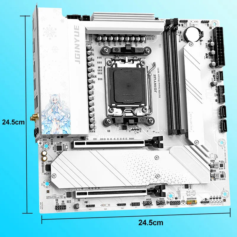 JGINYUE B650M Snow Dream WIFI 6E Motherboard DDR5 AM5 Gaming Desktop Computer DDR5 Motherboard CPU R7 9800X3D/9700X/7800X3D
