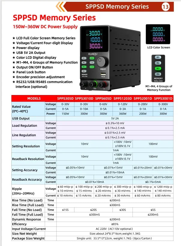 KUAIQU DC Power Supply Variable, 30V 10A Programmable Adjustable Regulated Lab Bench Power Supply with PC Software,Output Switch
