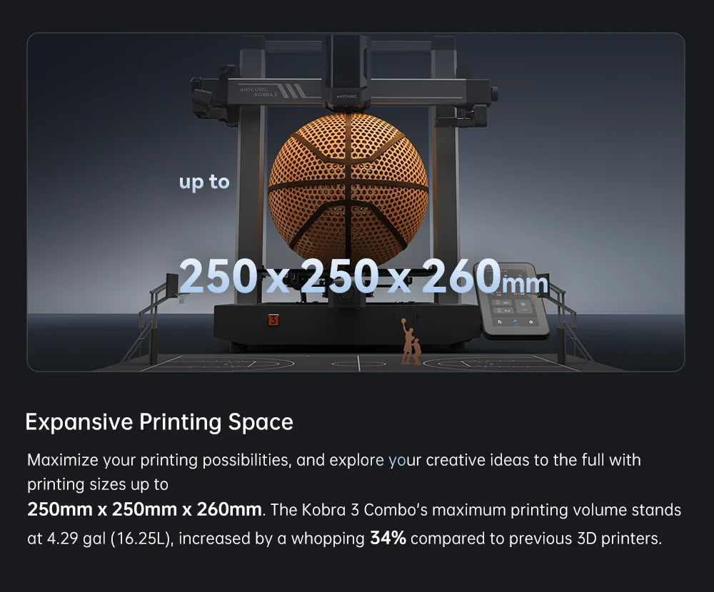 ANYCUBIC K3 Combo AE Version Multi-Color FDM Print in 4 to 8 Color 3D Printer Max 600mm/s Printing Speed Build Size 250x250x260m