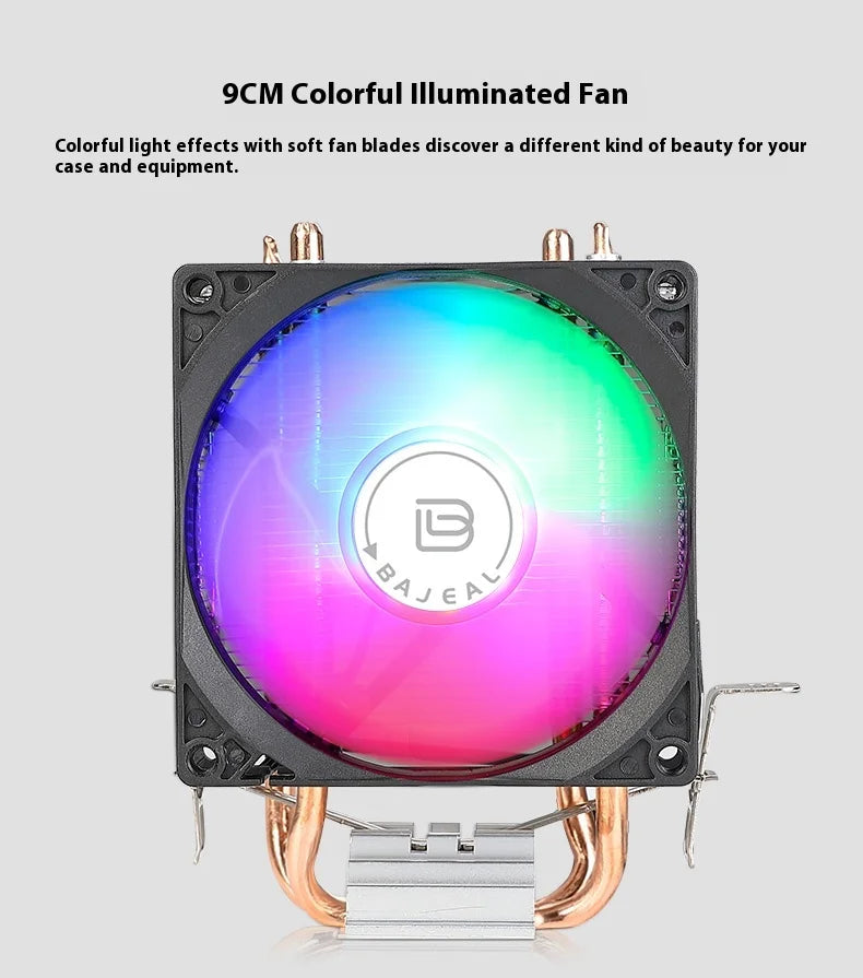 Bajeal A200 CPU Cooler 2 Heatpipes 90mm Backlit Fan Compatible with Intel 1155/AMD Multi-Platforms Dual-Heat Full Compatibility
