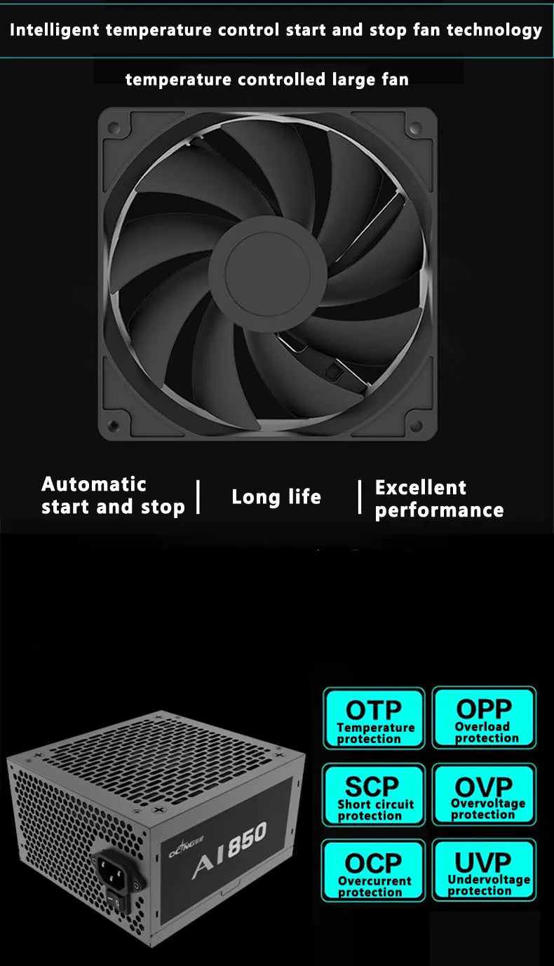 Full Module ATX Computer Power Supply 550W 650W 750W 850W 200-240VAC PC PSU Gaming