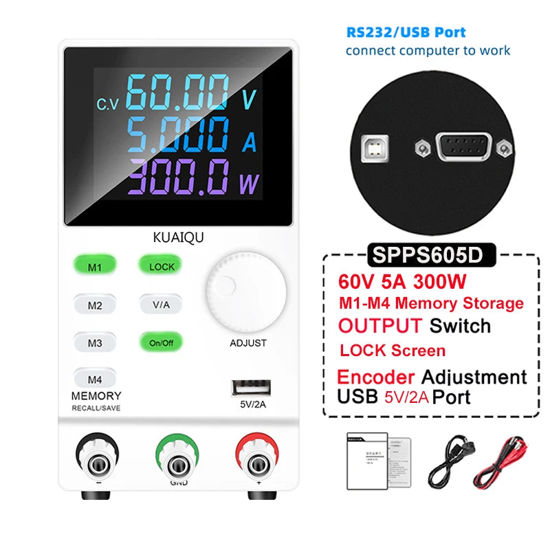 KUAIQU DC Power Supply Variable, 30V 10A Programmable Adjustable Regulated Lab Bench Power Supply with PC Software,Output Switch