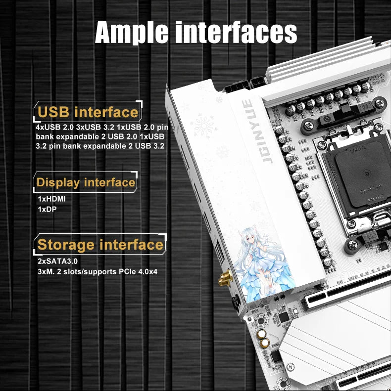 JGINYUE B650M Snow Dream WIFI 6E Motherboard DDR5 AM5 Gaming Desktop Computer DDR5 Motherboard CPU R7 9800X3D/9700X/7800X3D