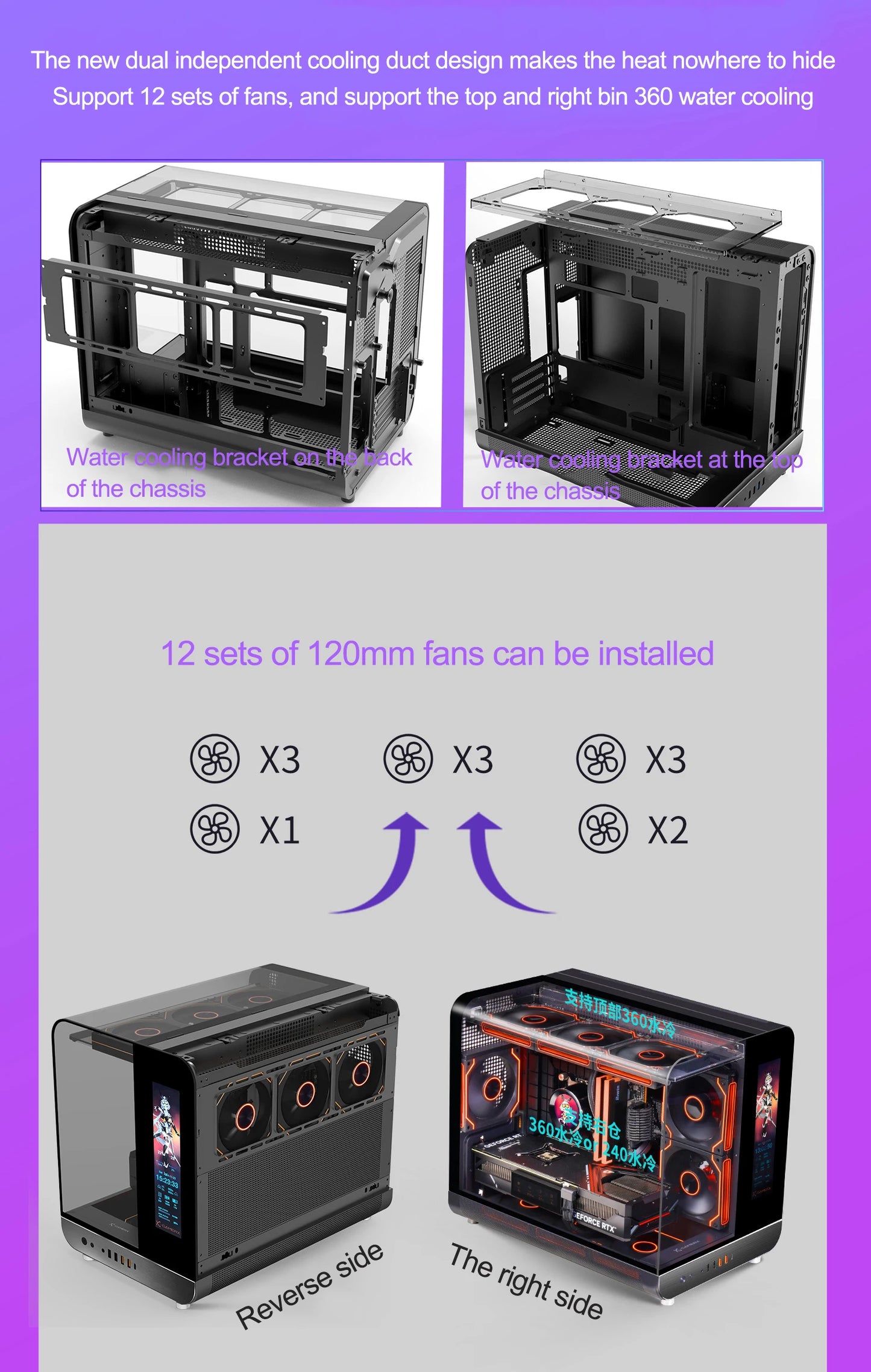 X-GAMERX HUANYI WING MATX Seaview room Case Vertical Desktop Computer 360 Water-cooled Chassis TYPE-C Interface With Screen