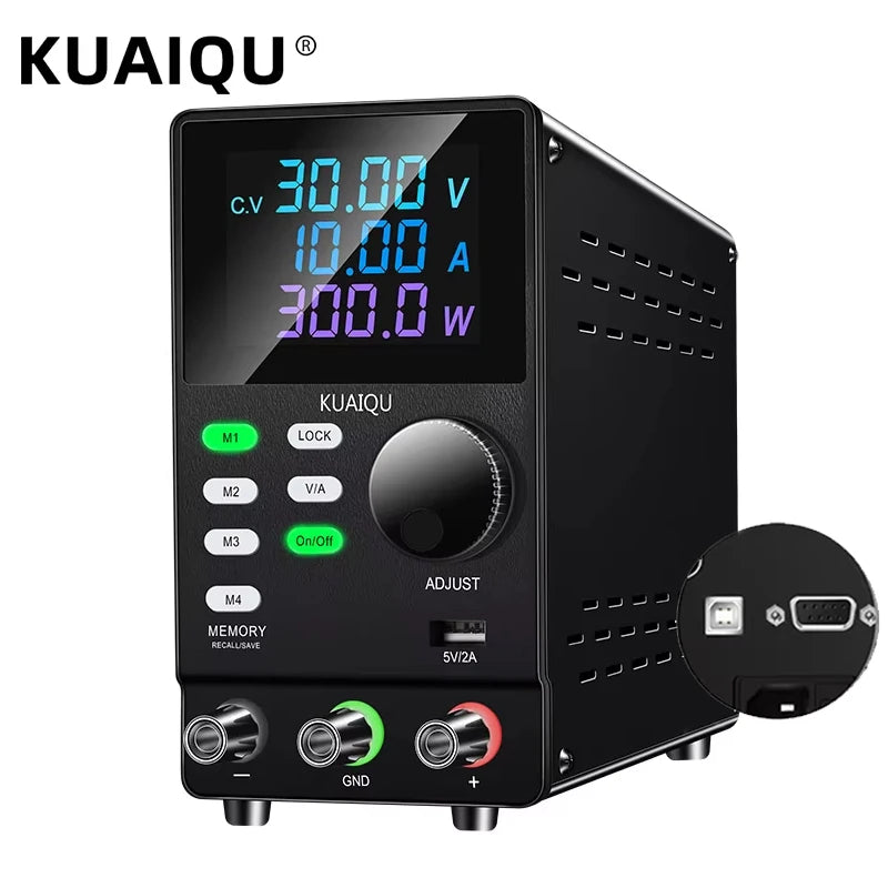 KUAIQU DC Power Supply Variable, 30V 10A Programmable Adjustable Regulated Lab Bench Power Supply with PC Software,Output Switch