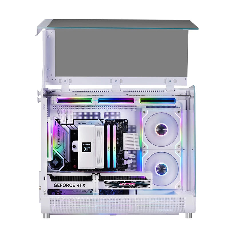 X-GAMERX HUANYI WING MATX Seaview room Case Vertical Desktop Computer 360 Water-cooled Chassis TYPE-C Interface With Screen