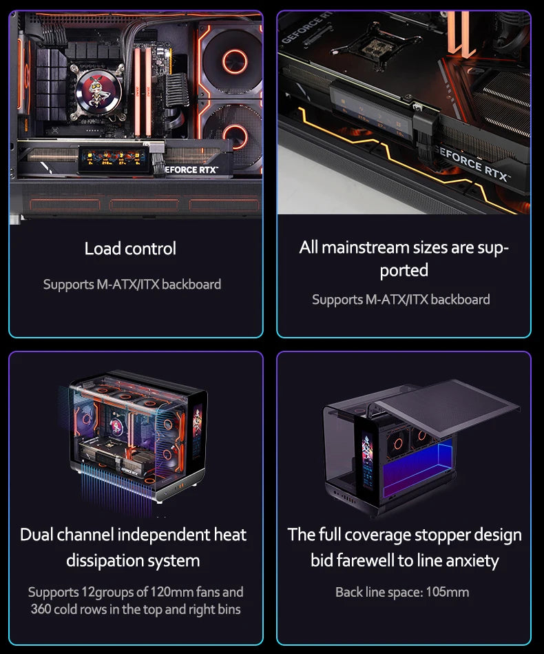 X-GAMERX HUANYI WING MATX Seaview room Case Vertical Desktop Computer 360 Water-cooled Chassis TYPE-C Interface With Screen