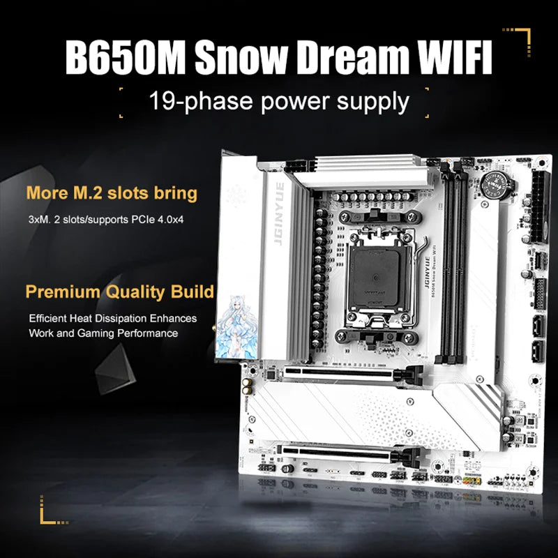 JGINYUE B650M Snow Dream WIFI 6E Motherboard DDR5 AM5 Gaming Desktop Computer DDR5 Motherboard CPU R7 9800X3D/9700X/7800X3D