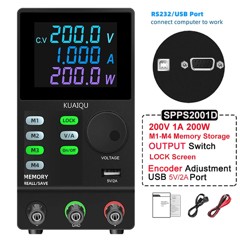 KUAIQU DC Power Supply Variable, 30V 10A Programmable Adjustable Regulated Lab Bench Power Supply with PC Software,Output Switch