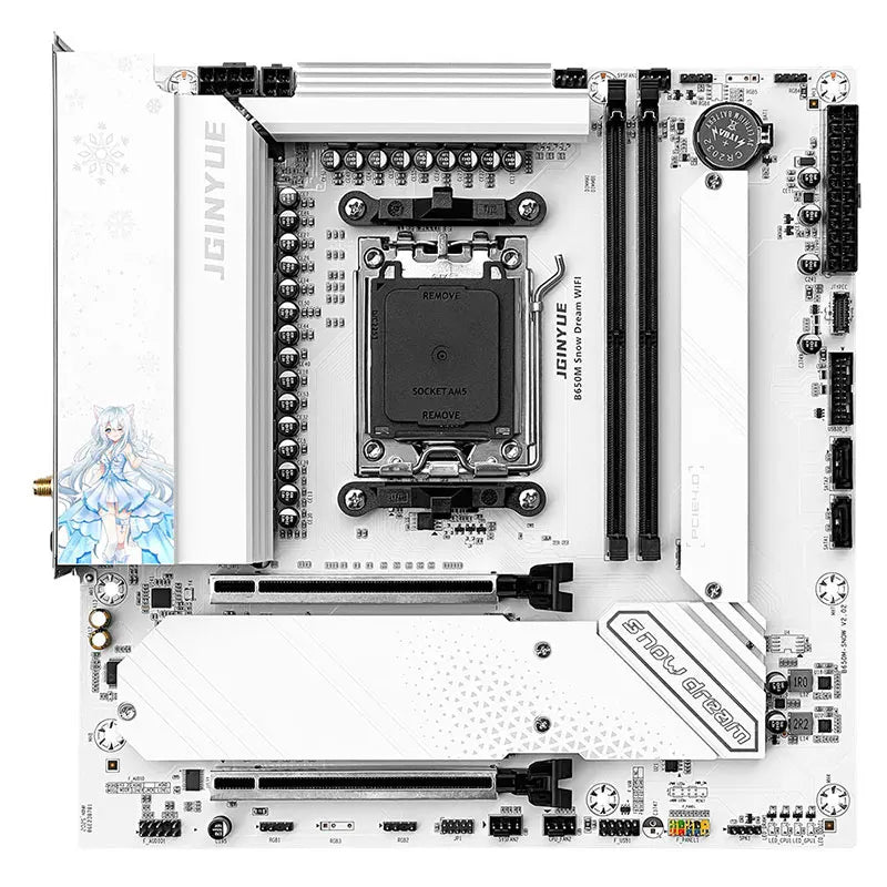 JGINYUE B650M Snow Dream WIFI 6E Motherboard DDR5 AM5 Gaming Desktop Computer DDR5 Motherboard CPU R7 9800X3D/9700X/7800X3D