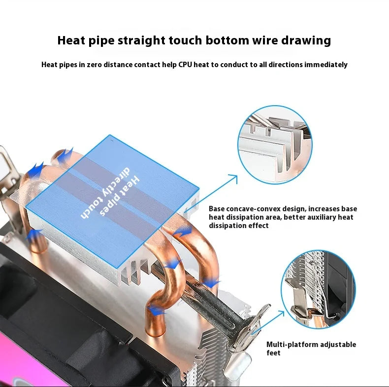 Bajeal A200 CPU Cooler 2 Heatpipes 90mm Backlit Fan Compatible with Intel 1155/AMD Multi-Platforms Dual-Heat Full Compatibility