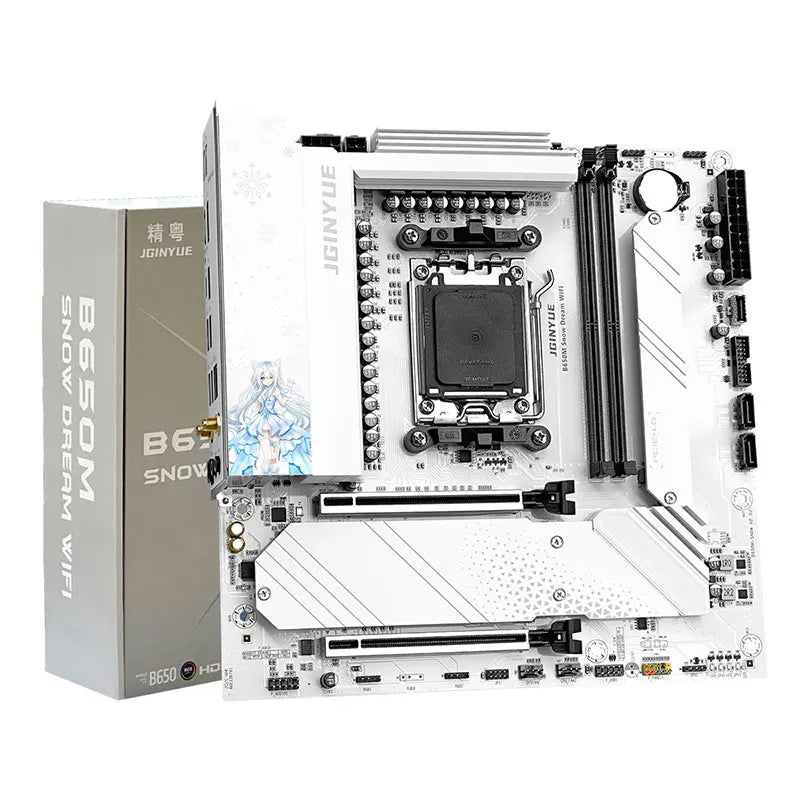 JGINYUE B650M Snow Dream WIFI 6E Motherboard DDR5 AM5 Gaming Desktop Computer DDR5 Motherboard CPU R7 9800X3D/9700X/7800X3D