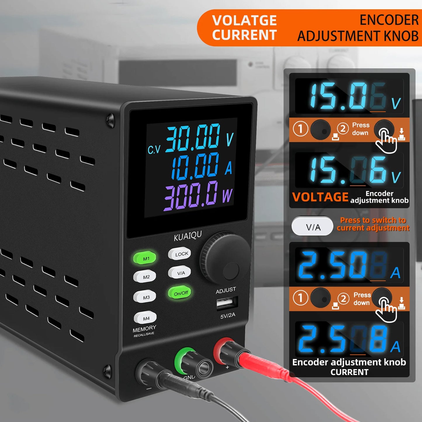 KUAIQU DC Power Supply Variable, 30V 10A Programmable Adjustable Regulated Lab Bench Power Supply with PC Software,Output Switch