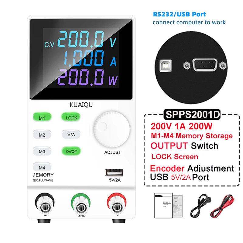 KUAIQU DC Power Supply Variable, 30V 10A Programmable Adjustable Regulated Lab Bench Power Supply with PC Software,Output Switch