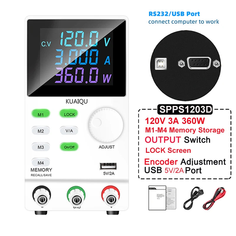 KUAIQU DC Power Supply Variable, 30V 10A Programmable Adjustable Regulated Lab Bench Power Supply with PC Software,Output Switch