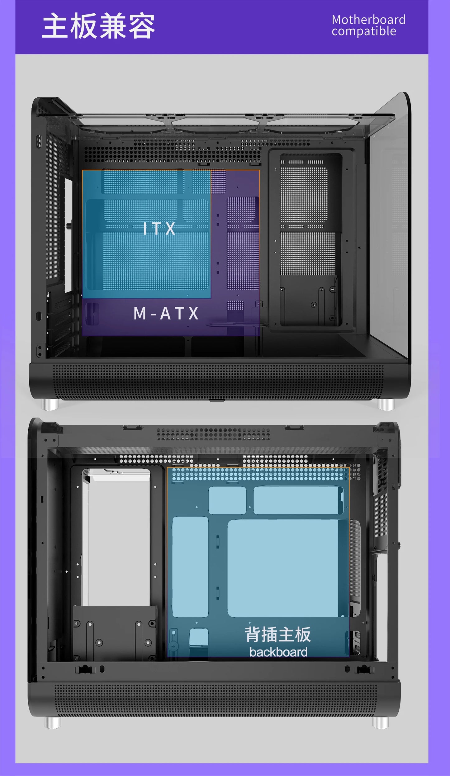X-GAMERX HUANYI WING MATX Seaview room Case Vertical Desktop Computer 360 Water-cooled Chassis TYPE-C Interface With Screen