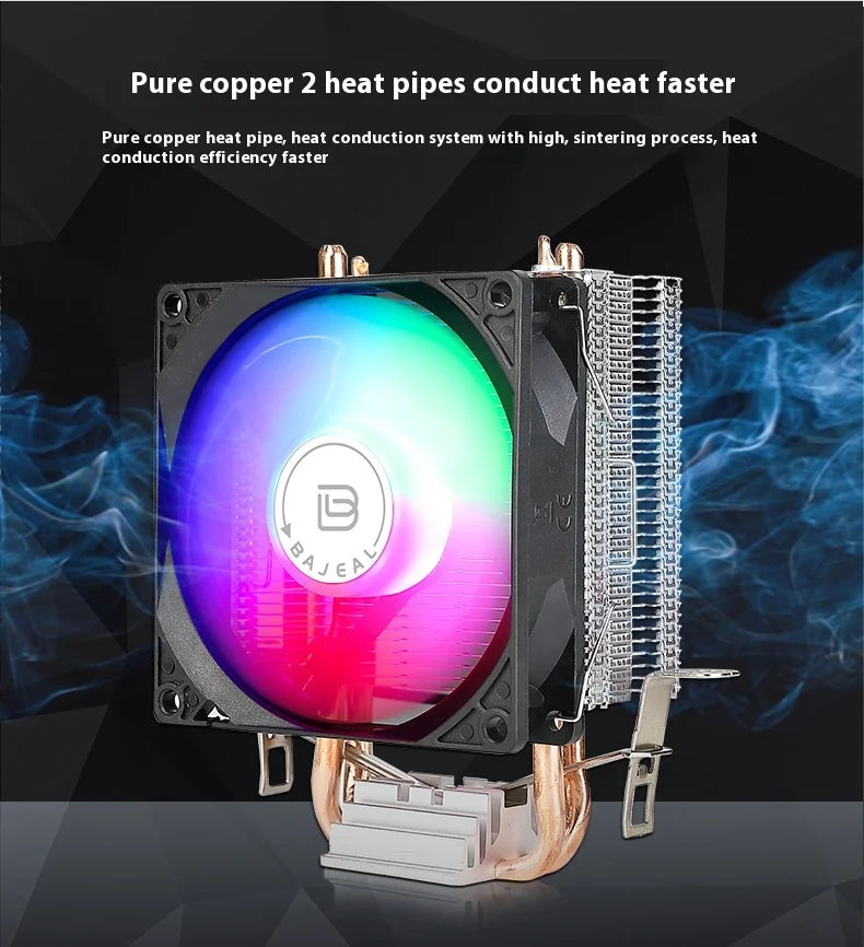 Bajeal A200 CPU Cooler 2 Heatpipes 90mm Backlit Fan Compatible with Intel 1155/AMD Multi-Platforms Dual-Heat Full Compatibility