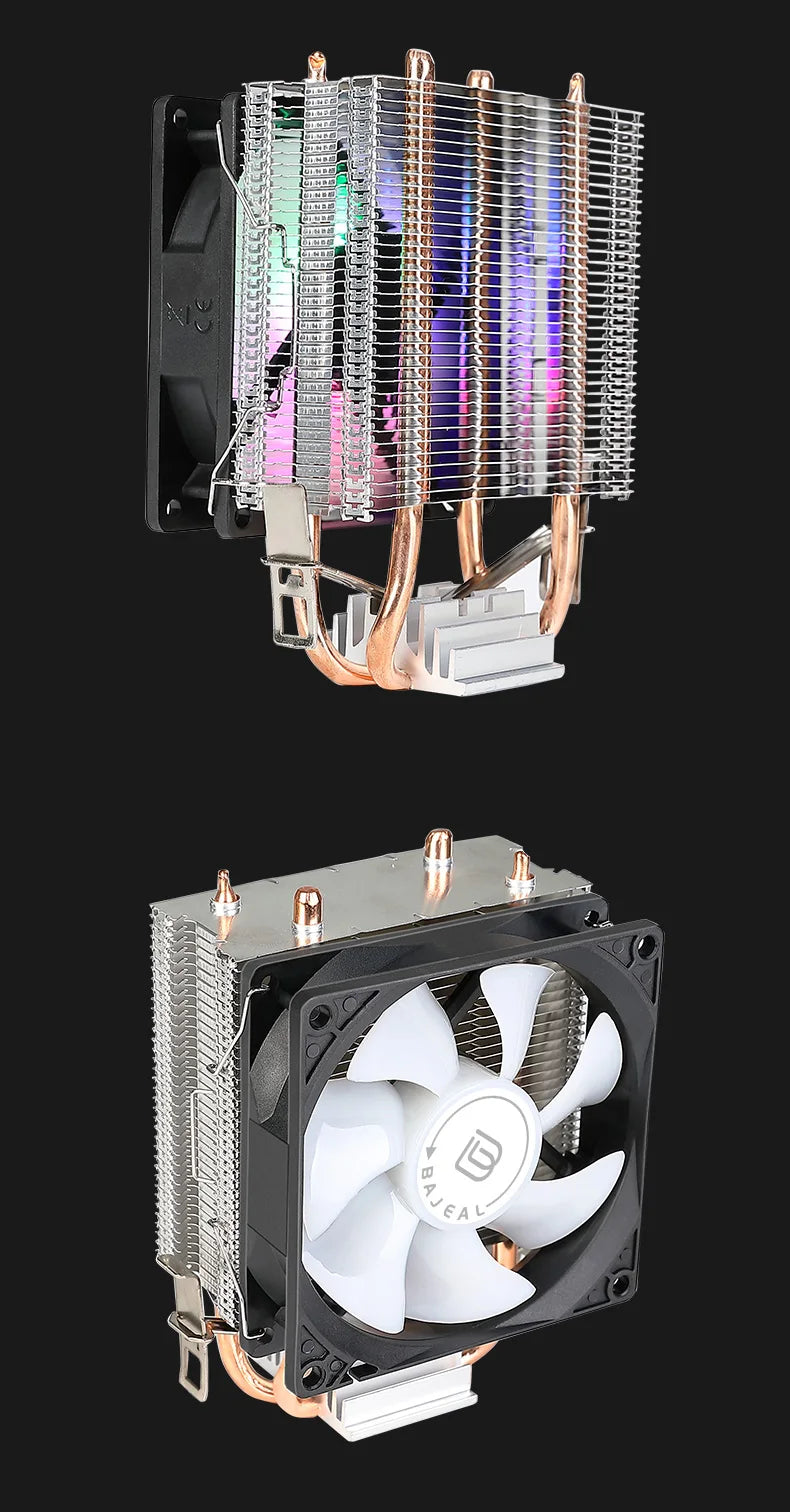 Bajeal A200 CPU Cooler 2 Heatpipes 90mm Backlit Fan Compatible with Intel 1155/AMD Multi-Platforms Dual-Heat Full Compatibility