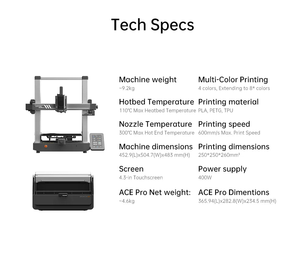 ANYCUBIC K3 Combo AE Version Multi-Color FDM Print in 4 to 8 Color 3D Printer Max 600mm/s Printing Speed Build Size 250x250x260m