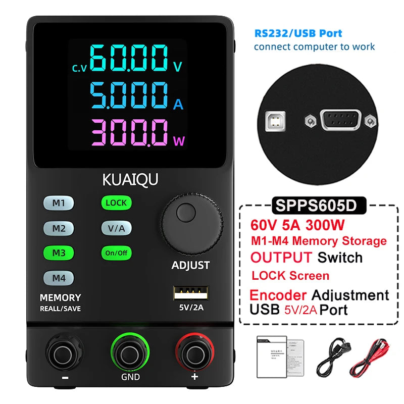 KUAIQU DC Power Supply Variable, 30V 10A Programmable Adjustable Regulated Lab Bench Power Supply with PC Software,Output Switch