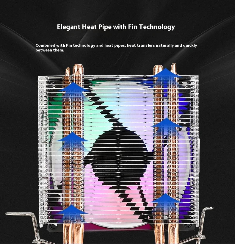Bajeal A200 CPU Cooler 2 Heatpipes 90mm Backlit Fan Compatible with Intel 1155/AMD Multi-Platforms Dual-Heat Full Compatibility