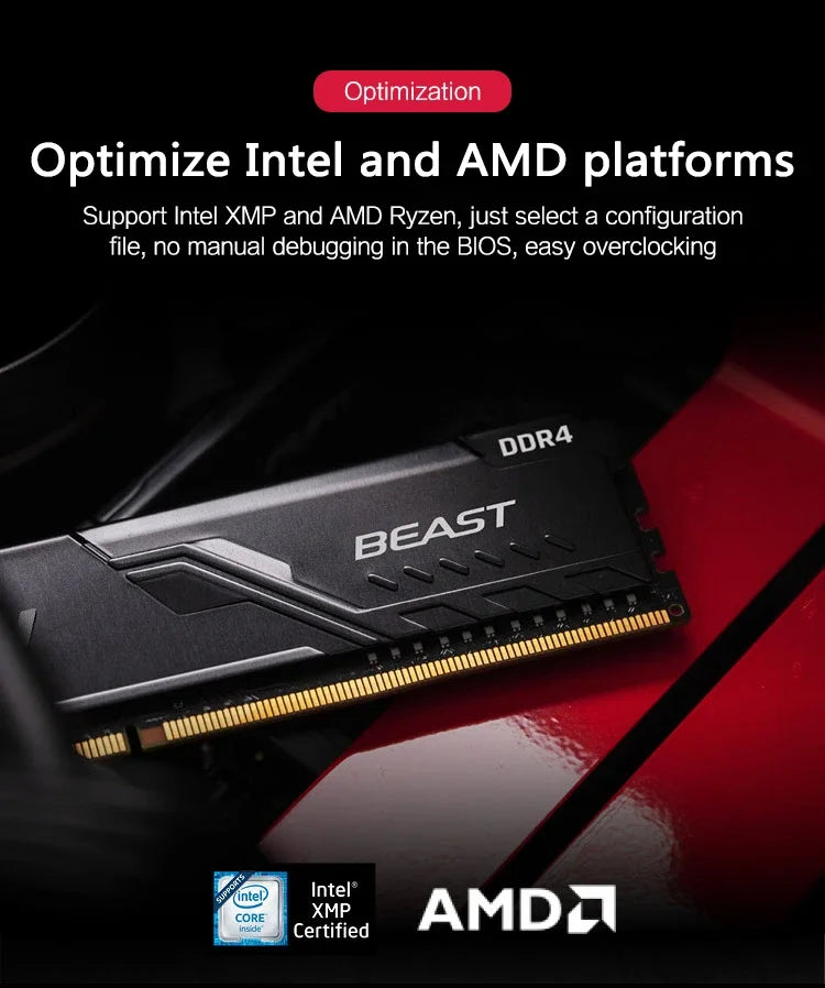 BEAST XMP DDR4 PC Memory Module 8GB 16GB 32GB 3200MHz 3600MHz Desktop AMD Intel CPU Motherboard Memory RAMs 288 PIN 1.2V