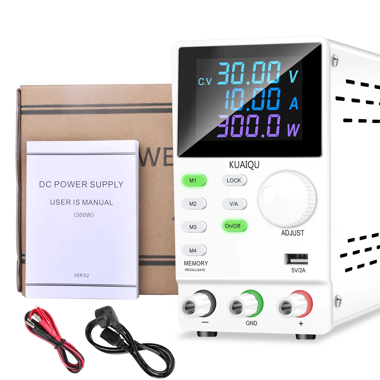 KUAIQU DC Power Supply Variable, 30V 10A Programmable Adjustable Regulated Lab Bench Power Supply with PC Software,Output Switch